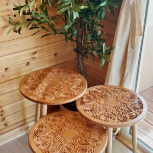 Group of hand-carved wooden stools