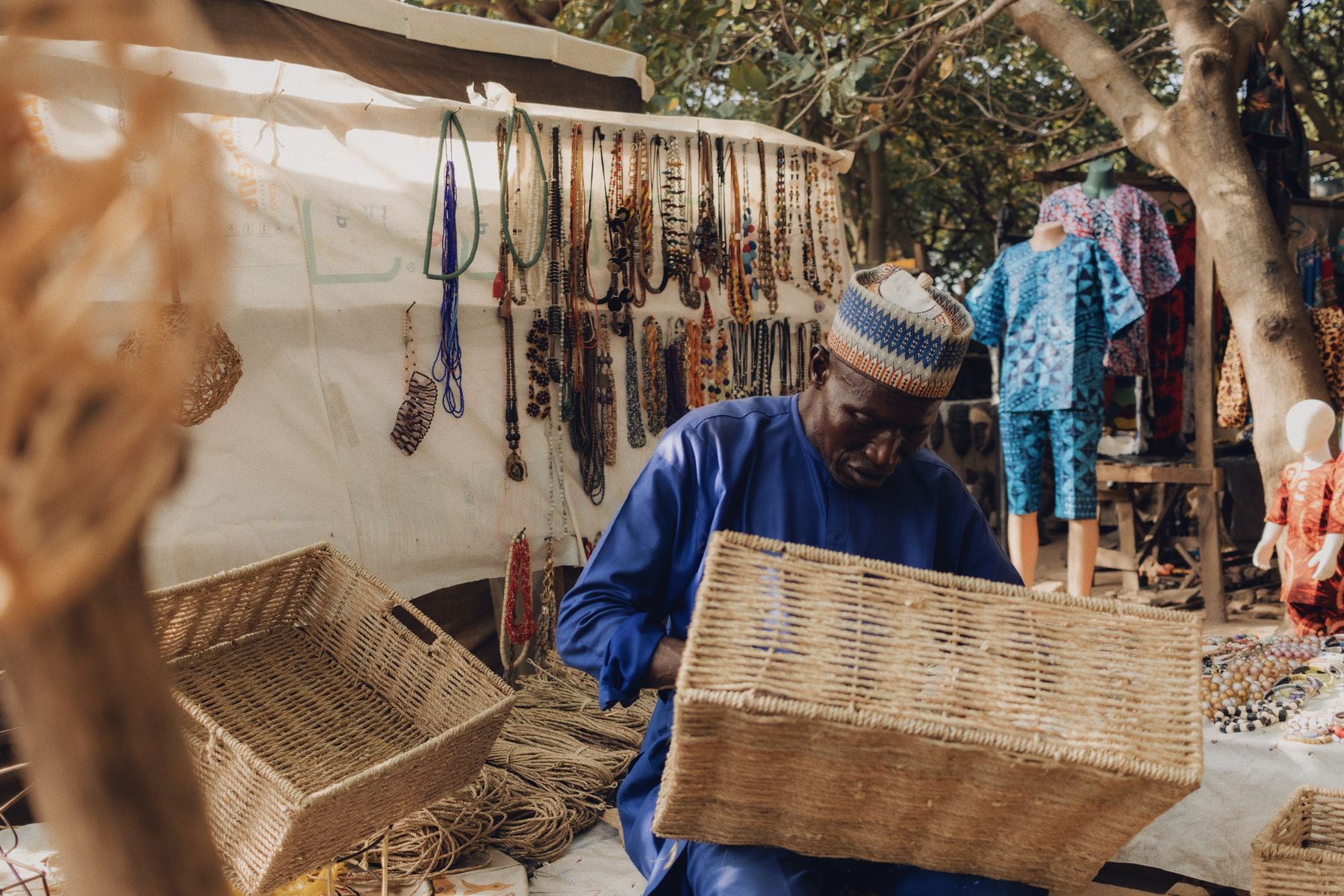 Basket weaving at a Nigerian market
