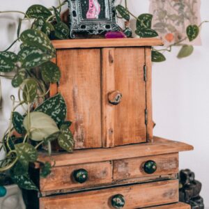 Rustic wooden cabinet with a warm aged surface