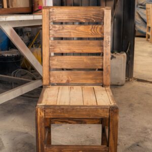 Rustic wooden chair in a carpentry workshop